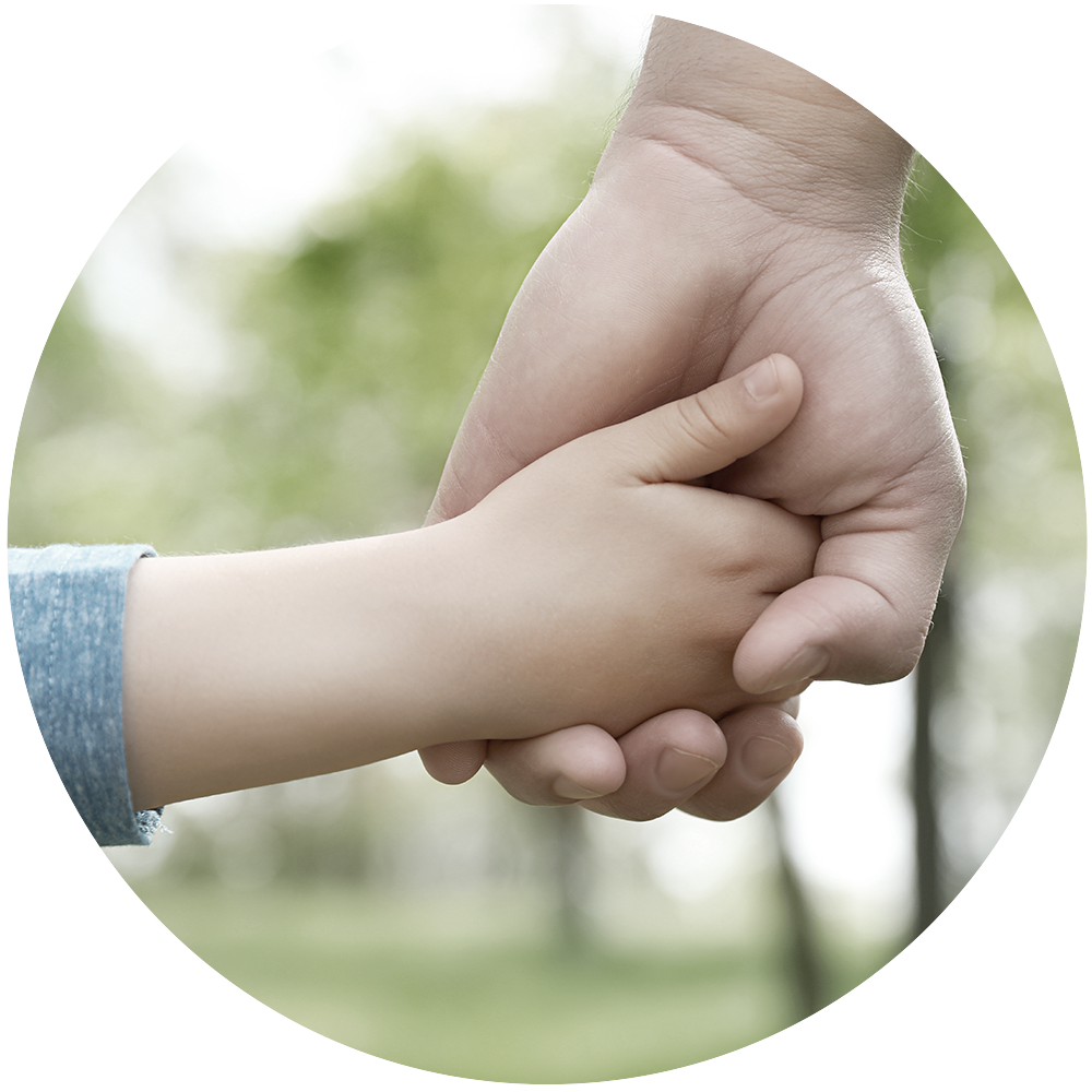 adult hand holding a child's hand.